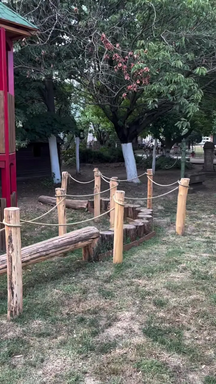 Staza za ravnotežu od drvenih stubića, panjeva i konopca